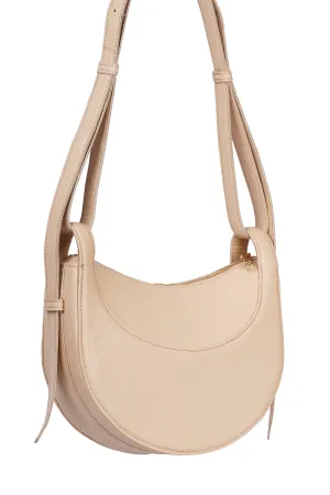 Ivory Cream Crescent Saddle Leather Shoulder Bag