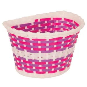 Kids Handlebar Basket White With Pink And Purple Weave Small