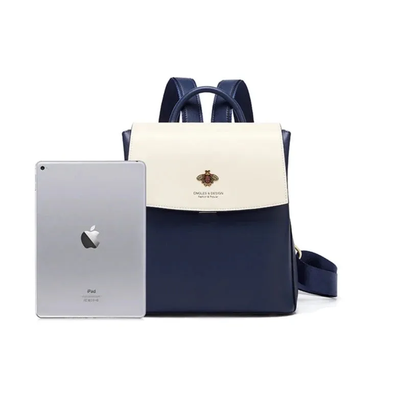Kimberley Women's Two Tone Flap-Over Backpack - Navy & White - One Size