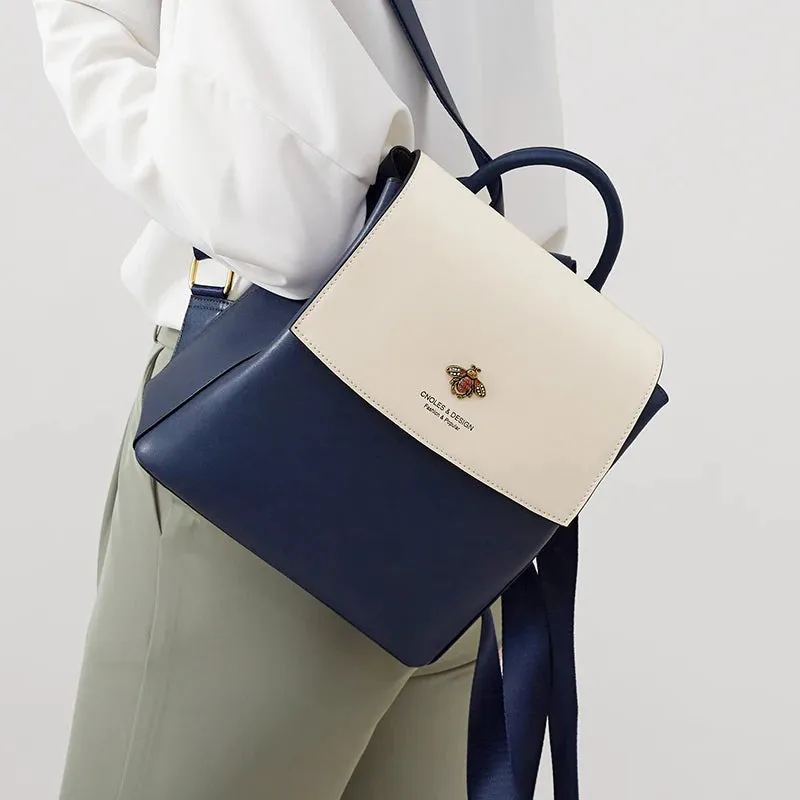 Kimberley Women's Two Tone Flap-Over Backpack - Navy & White - One Size