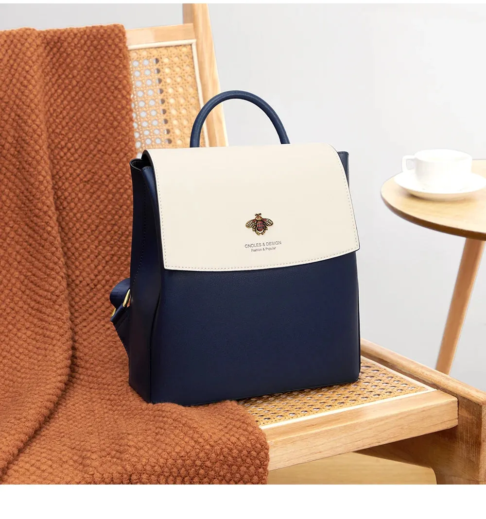 Kimberley Women's Two Tone Flap-Over Backpack - Navy & White - One Size