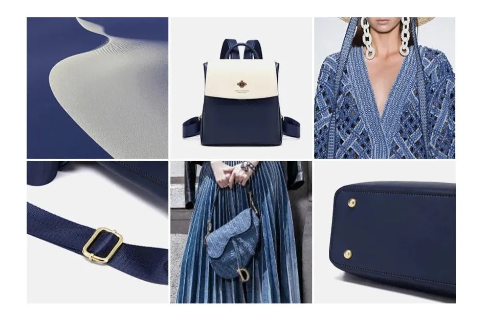 Kimberley Women's Two Tone Flap-Over Backpack - Navy & White - One Size