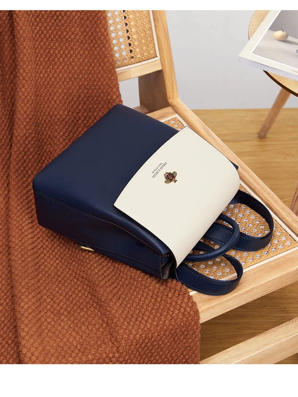 Kimberley Women's Two Tone Flap-Over Backpack - Navy & White - One Size
