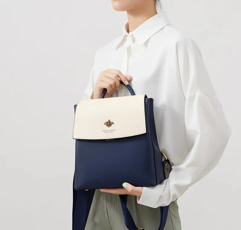 Kimberley Women's Two Tone Flap-Over Backpack - Navy & White - One Size