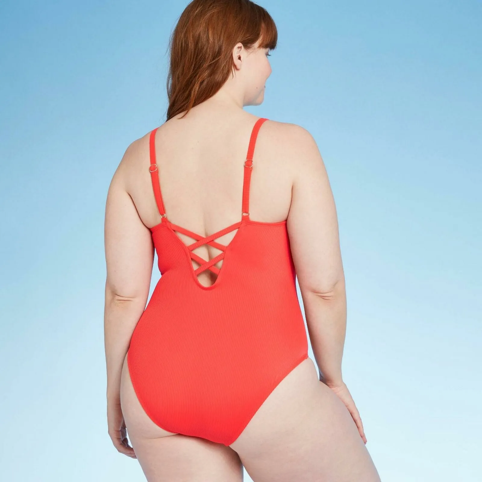 Kona Sol Women's Rib Square Neck Medium Coverage One Piece Swimsuit