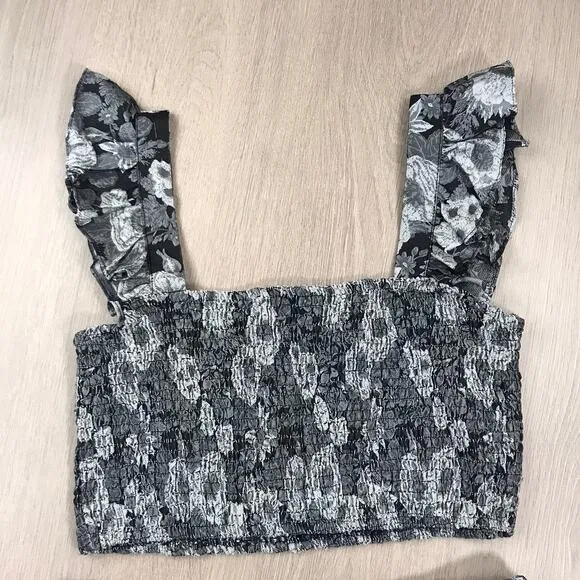 Kourt Outfit Set Large Silver Black Skirt Crop Top Floral Ruffle Y2K Festival
