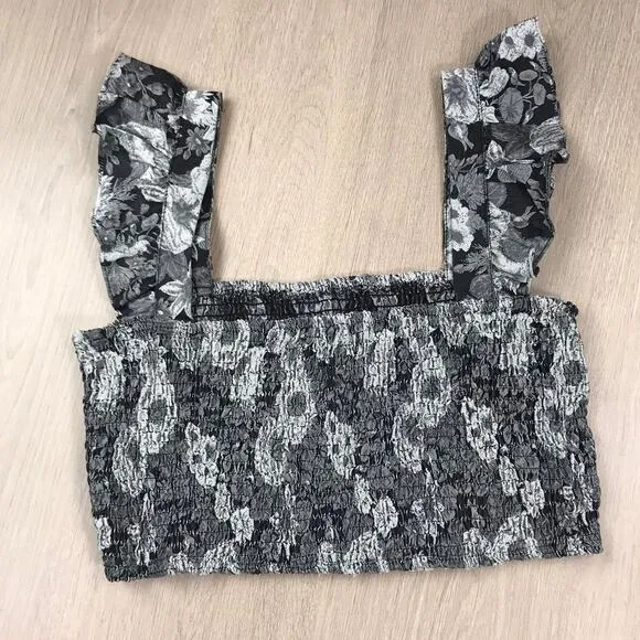 Kourt Outfit Set Large Silver Black Skirt Crop Top Floral Ruffle Y2K Festival