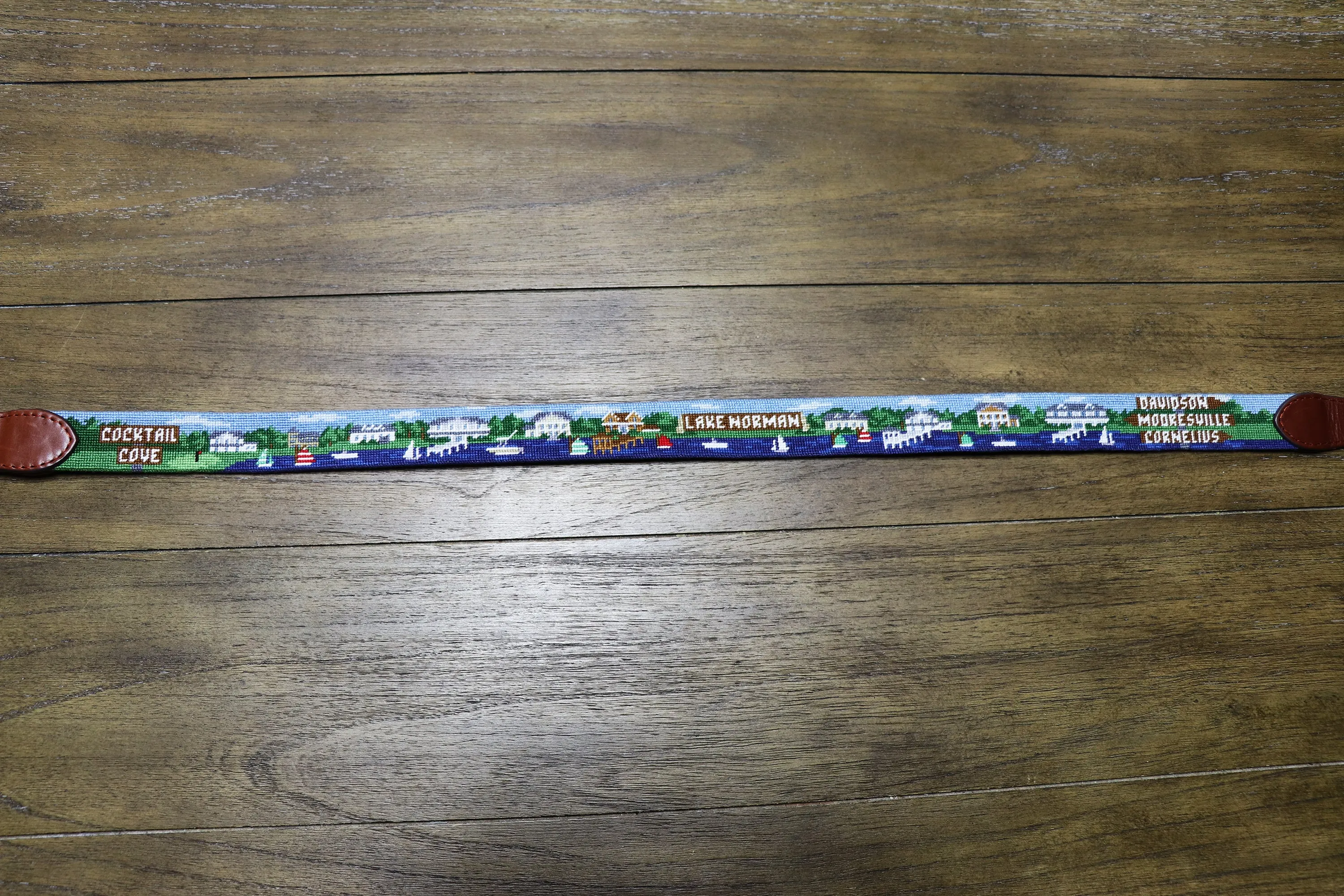 Lake Norman Scene Needlepoint Belt