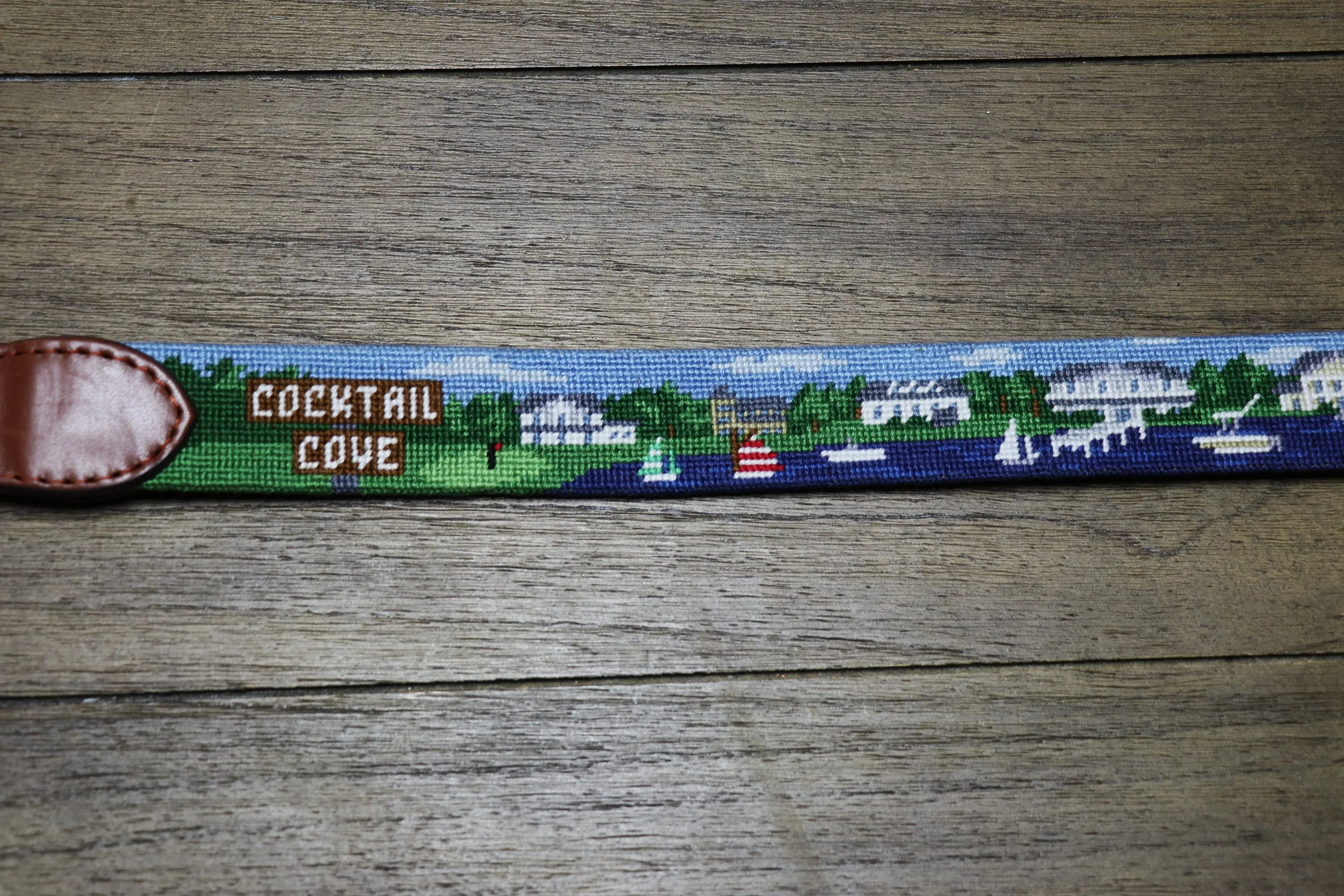 Lake Norman Scene Needlepoint Belt