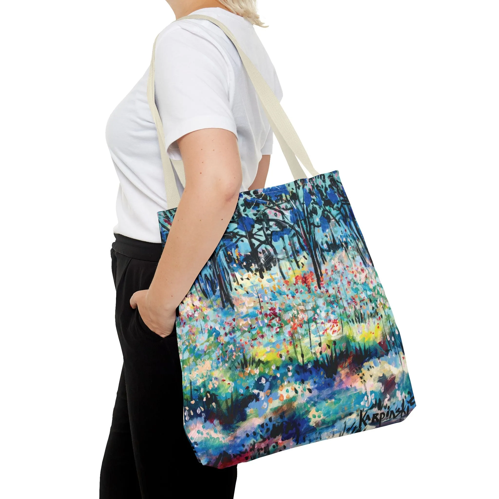 Landscape Tree Nature Art Tote Bag Canvas Shopping Bag - Dotted Landscape by Leslie Karpinski