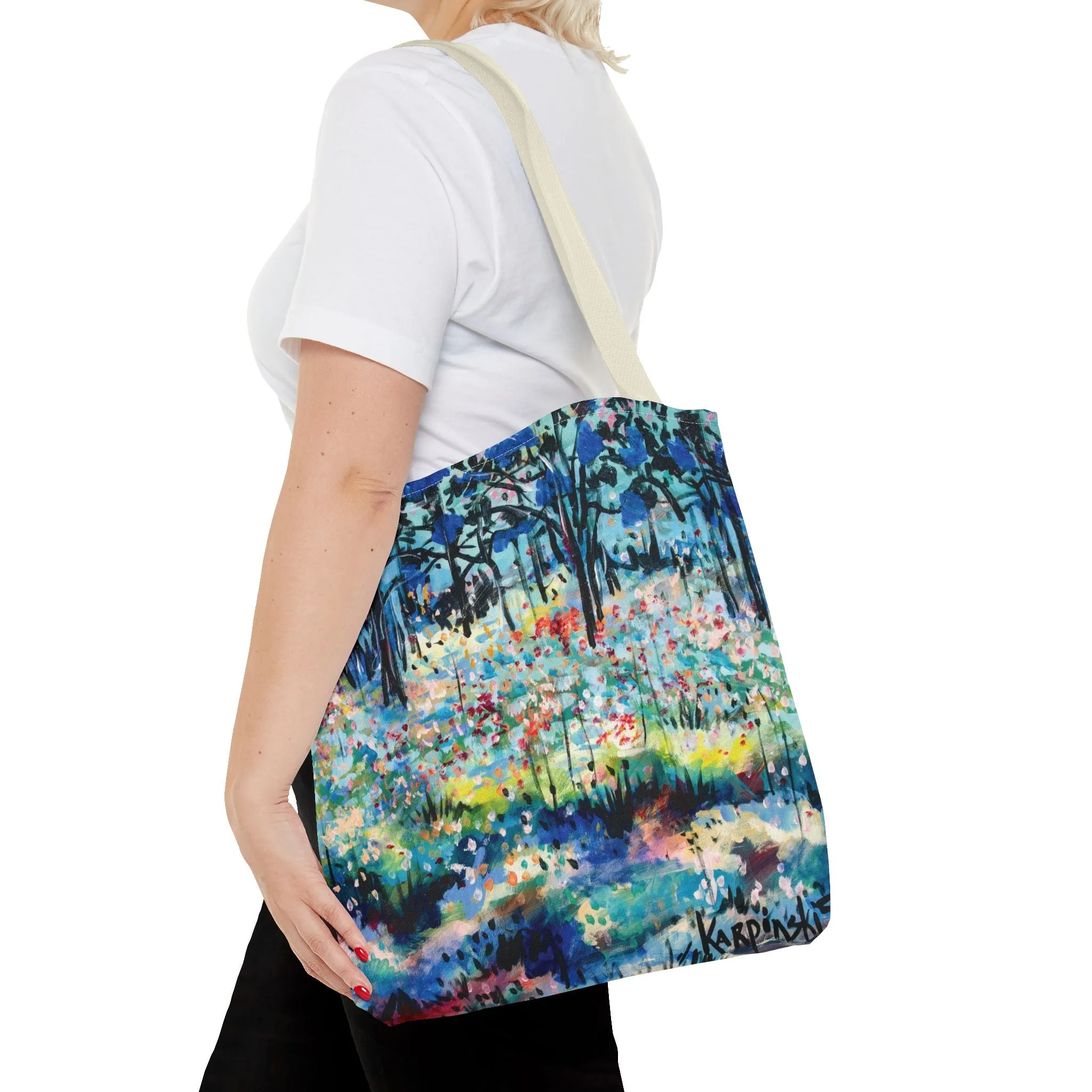 Landscape Tree Nature Art Tote Bag Canvas Shopping Bag - Dotted Landscape by Leslie Karpinski
