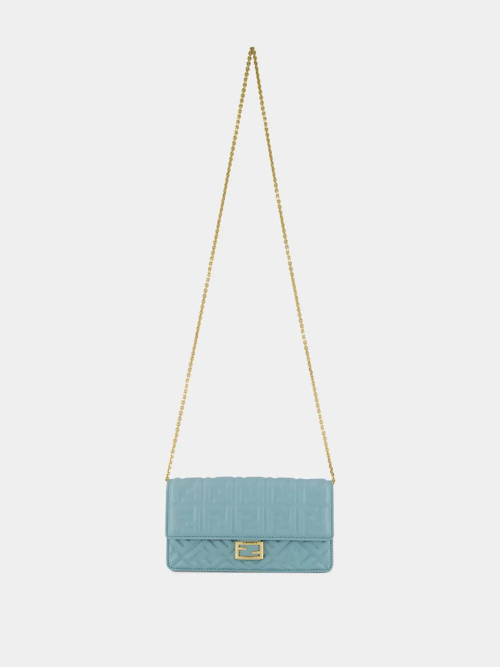 Light Blue Nappa Leather Wallet on Chain Baguette