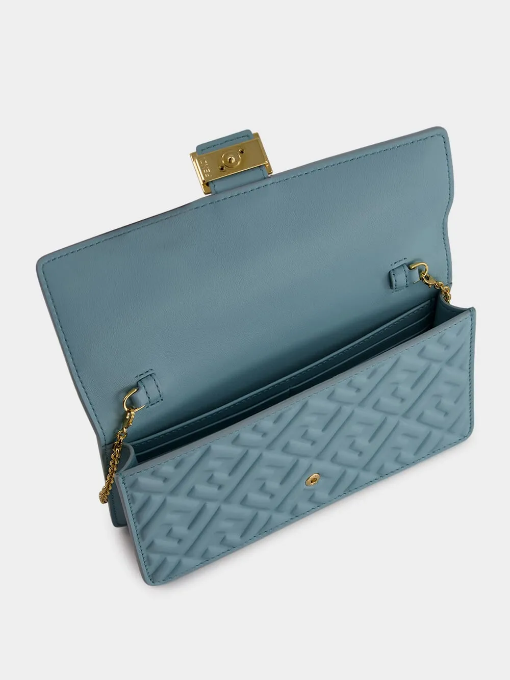Light Blue Nappa Leather Wallet on Chain Baguette