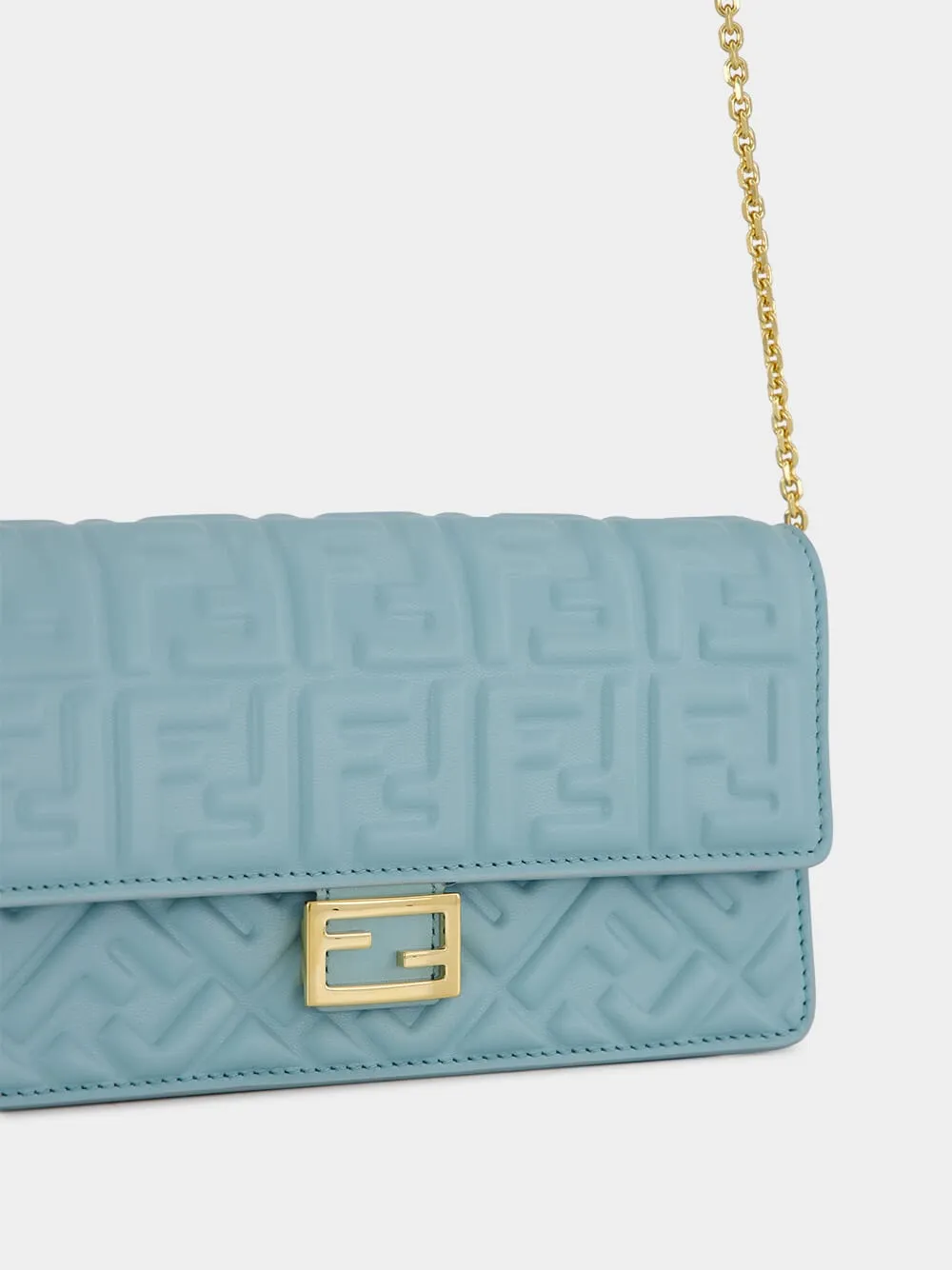 Light Blue Nappa Leather Wallet on Chain Baguette