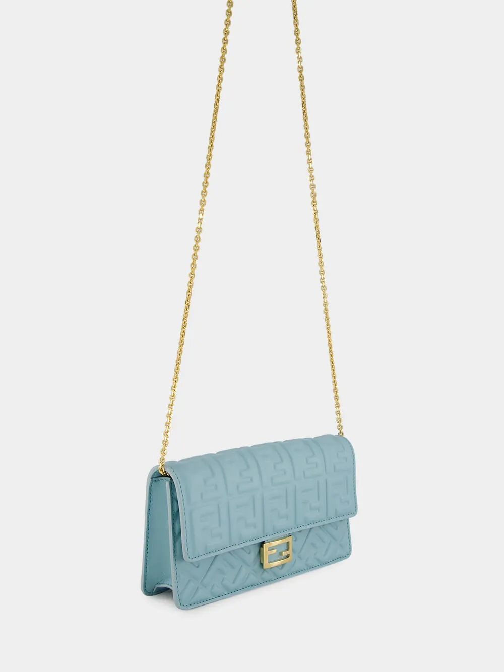 Light Blue Nappa Leather Wallet on Chain Baguette