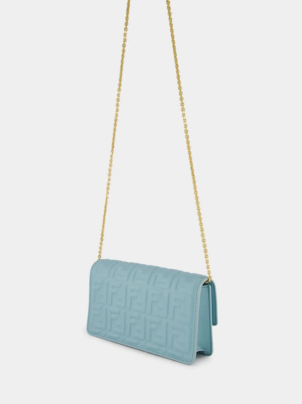 Light Blue Nappa Leather Wallet on Chain Baguette