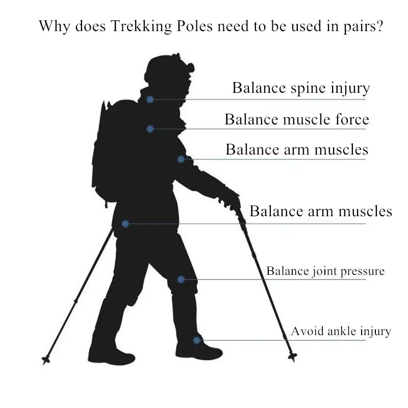 Lightweight Aluminum Alloy Trekking Poles - Adjustable No-Slip Nordic Hiking Sticks - 49.2"/43.3"