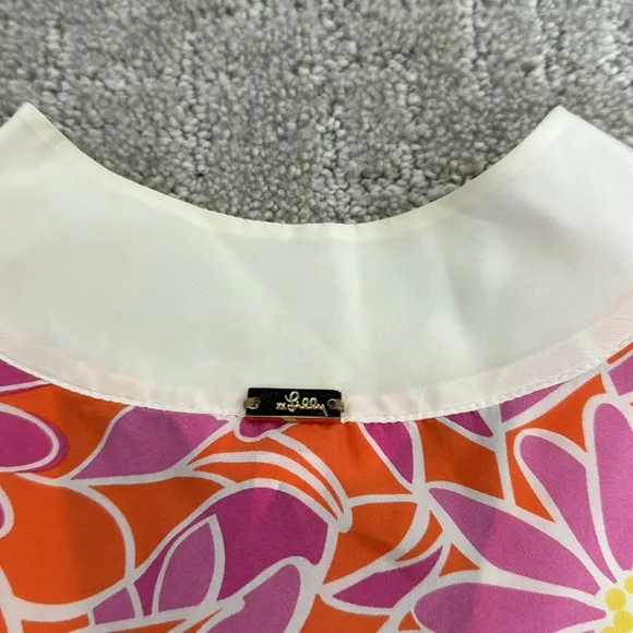 Lilly Pulitzer 100% silk floral print caftan muumuu coverup dress mini tie waist