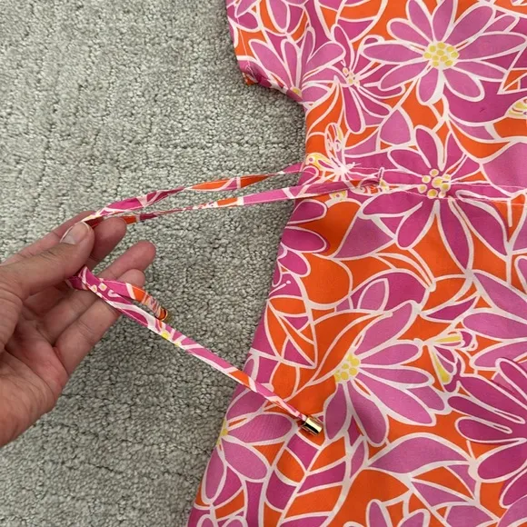 Lilly Pulitzer 100% silk floral print caftan muumuu coverup dress mini tie waist
