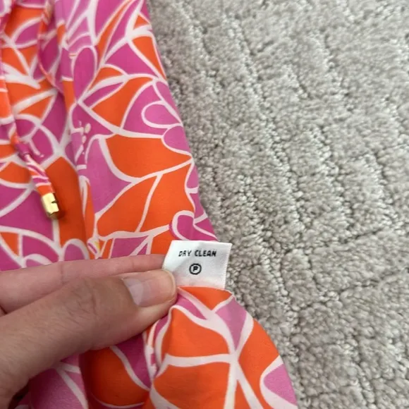 Lilly Pulitzer 100% silk floral print caftan muumuu coverup dress mini tie waist