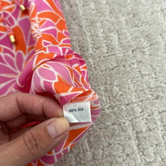Lilly Pulitzer 100% silk floral print caftan muumuu coverup dress mini tie waist
