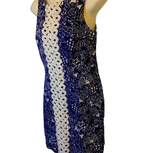 Lilly Pulitzer Dress Upstream Fish Sz 6 Nautical Shift W/Lace
