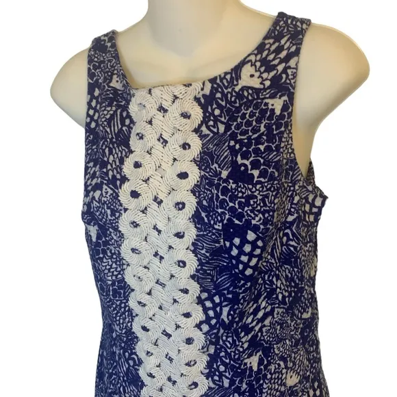 Lilly Pulitzer Dress Upstream Fish Sz 6 Nautical Shift W/Lace