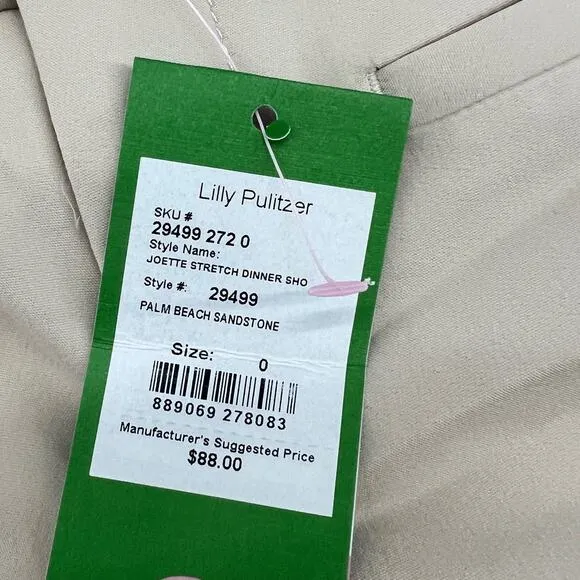Lilly Pulitzer Joette Palm Beach Sandstone Dinner Shorts -Khaki -Women 0-NEW
