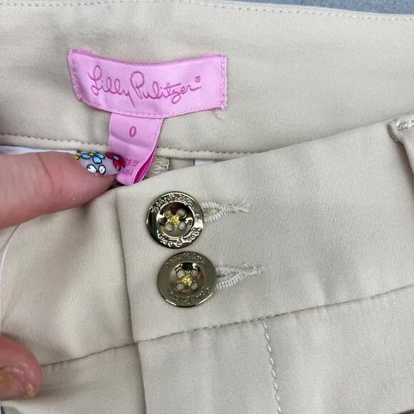 Lilly Pulitzer Joette Palm Beach Sandstone Dinner Shorts -Khaki -Women 0-NEW