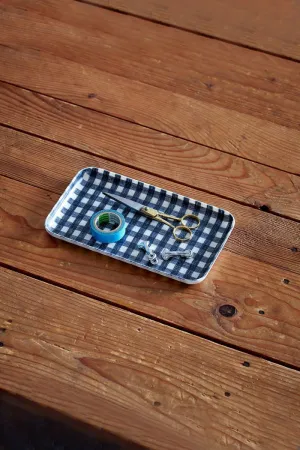 Linen Coated Tray- Navy and White Check