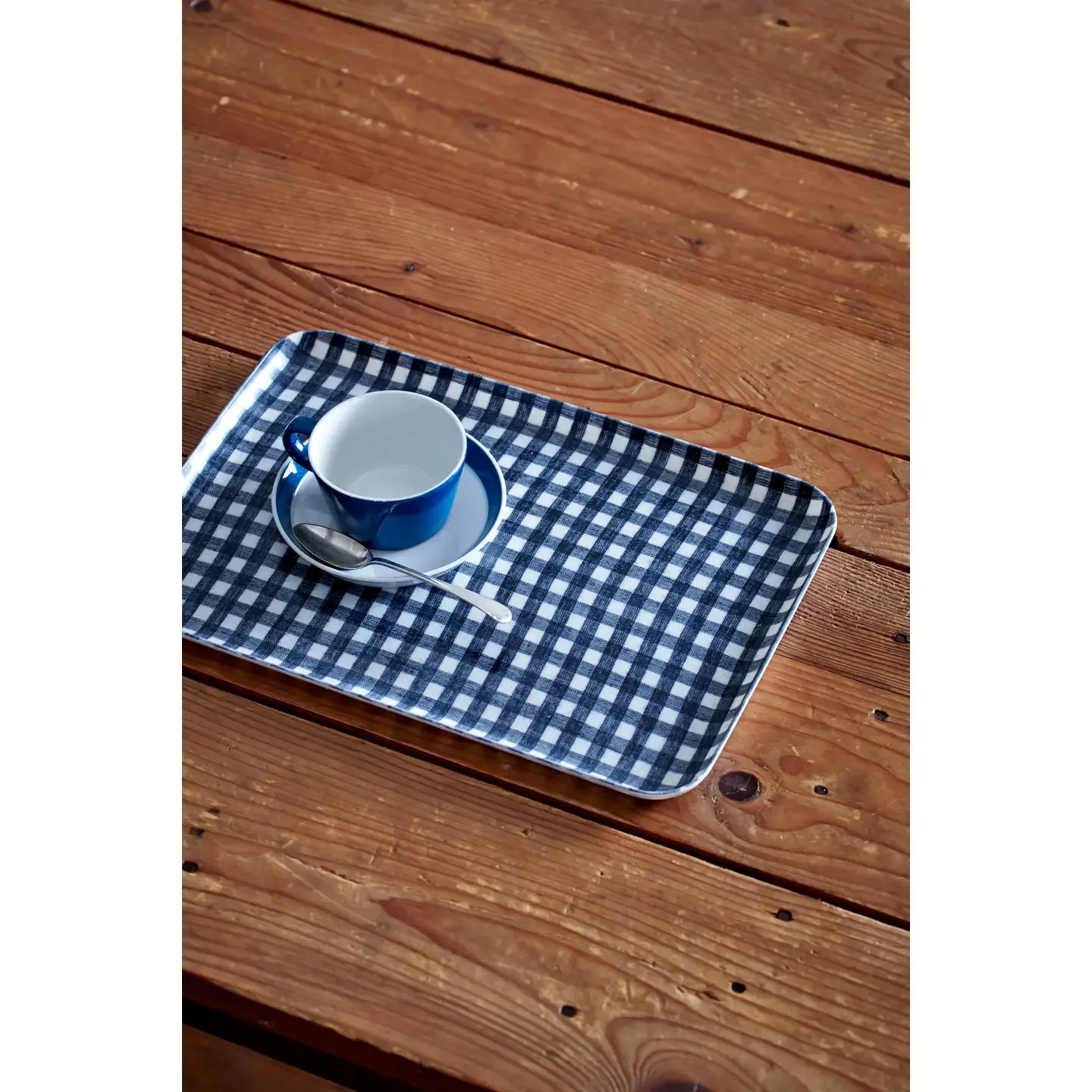 Linen Coated Tray- Navy and White Check