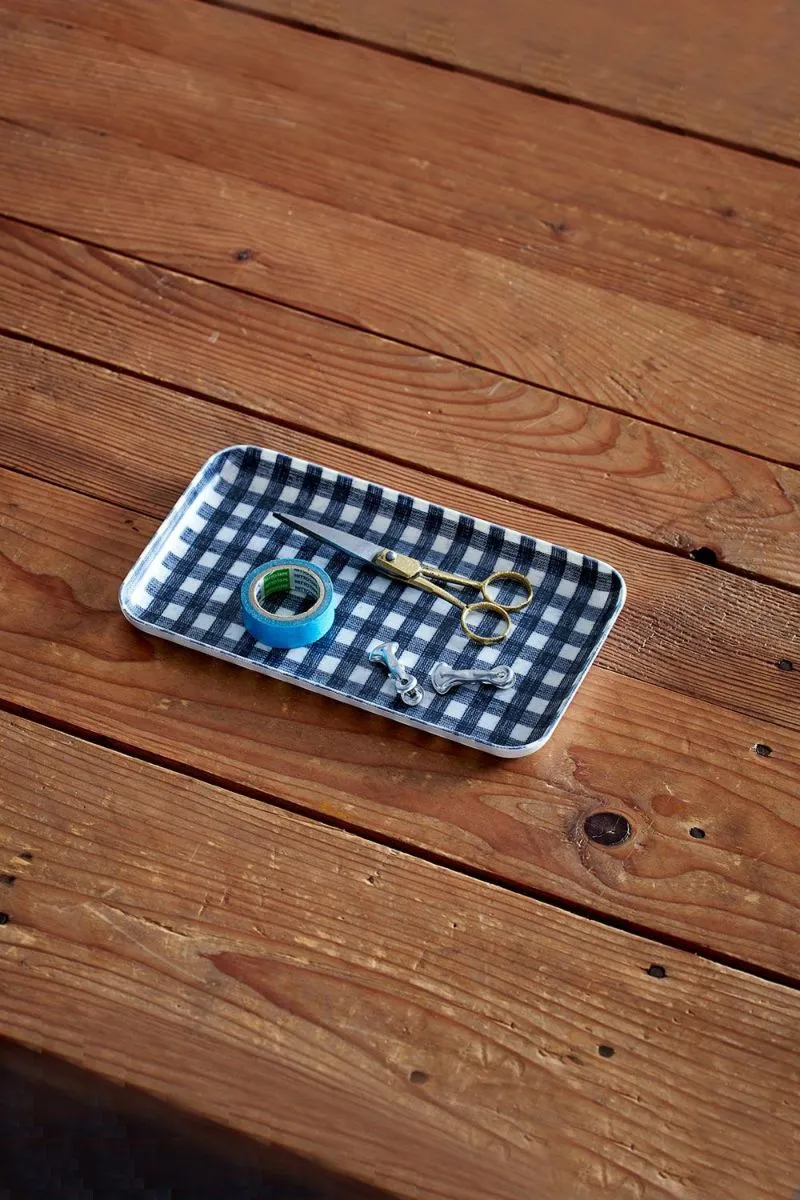 Linen Coated Tray- Navy and White Check