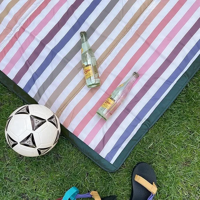 Little Unicorn Outdoor Family Picnic & Beach Blanket, Water-Resistant, Compact Fold, Large Size, 5 x 7 feet, (Chroma Rugby Stripe)