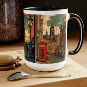 LONDON TRAVELS - VINTAGE TRAVEL POSTERS  - Two-Tone Coffee Mug - 15oz - 5 Color Options
