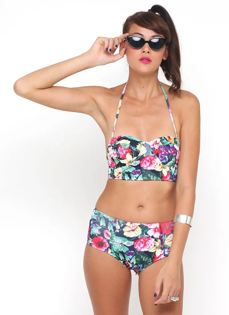 Longline Bikini Top in Cottage Garden