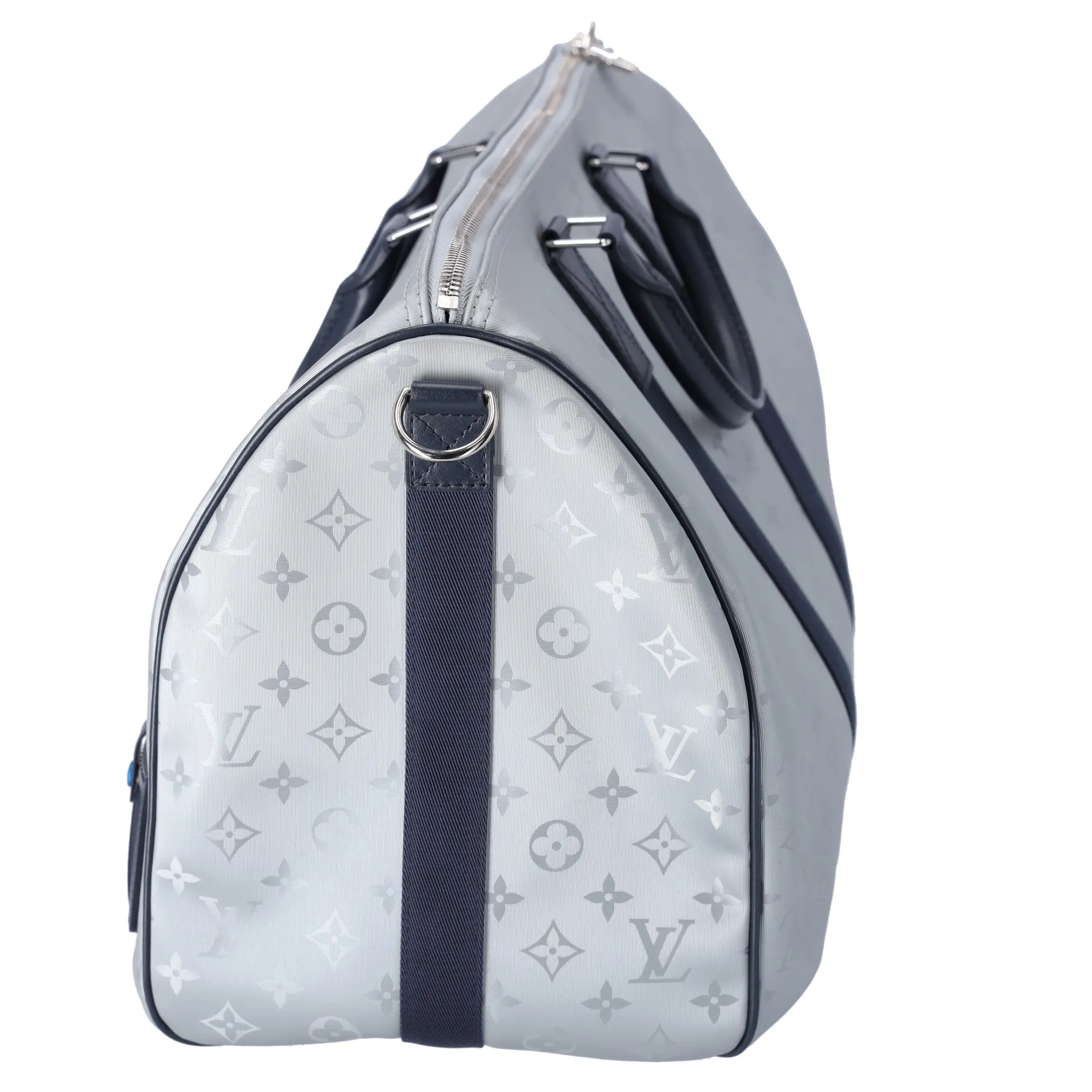 Louis Vuitton Keepall Bandouliere 50 Monogram Satellite Boston Bag Silver