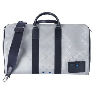 Louis Vuitton Keepall Bandouliere 50 Monogram Satellite Boston Bag Silver