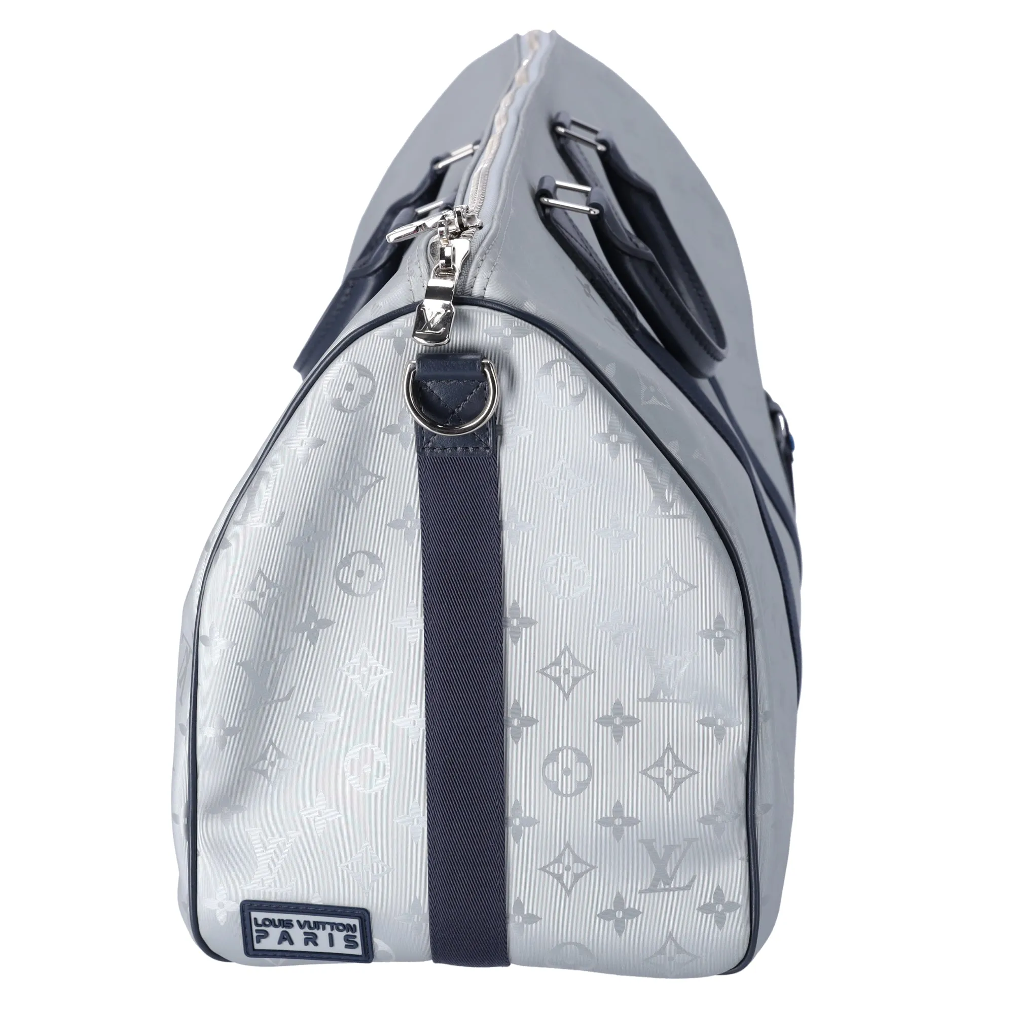 Louis Vuitton Keepall Bandouliere 50 Monogram Satellite Boston Bag Silver