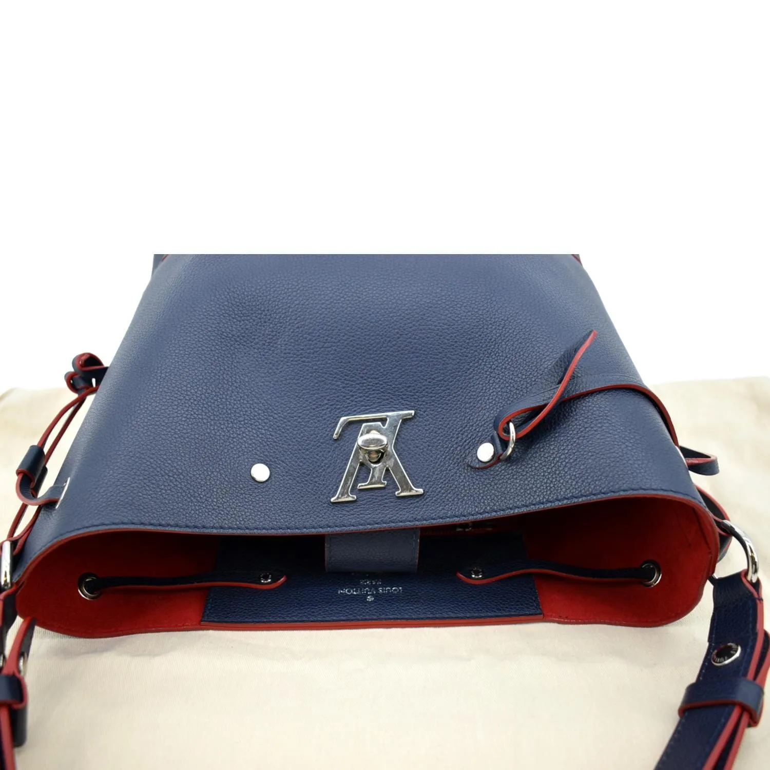 LOUIS VUITTON Lockme Bucket Calf Leather Shoulder Bag Marine Rouge