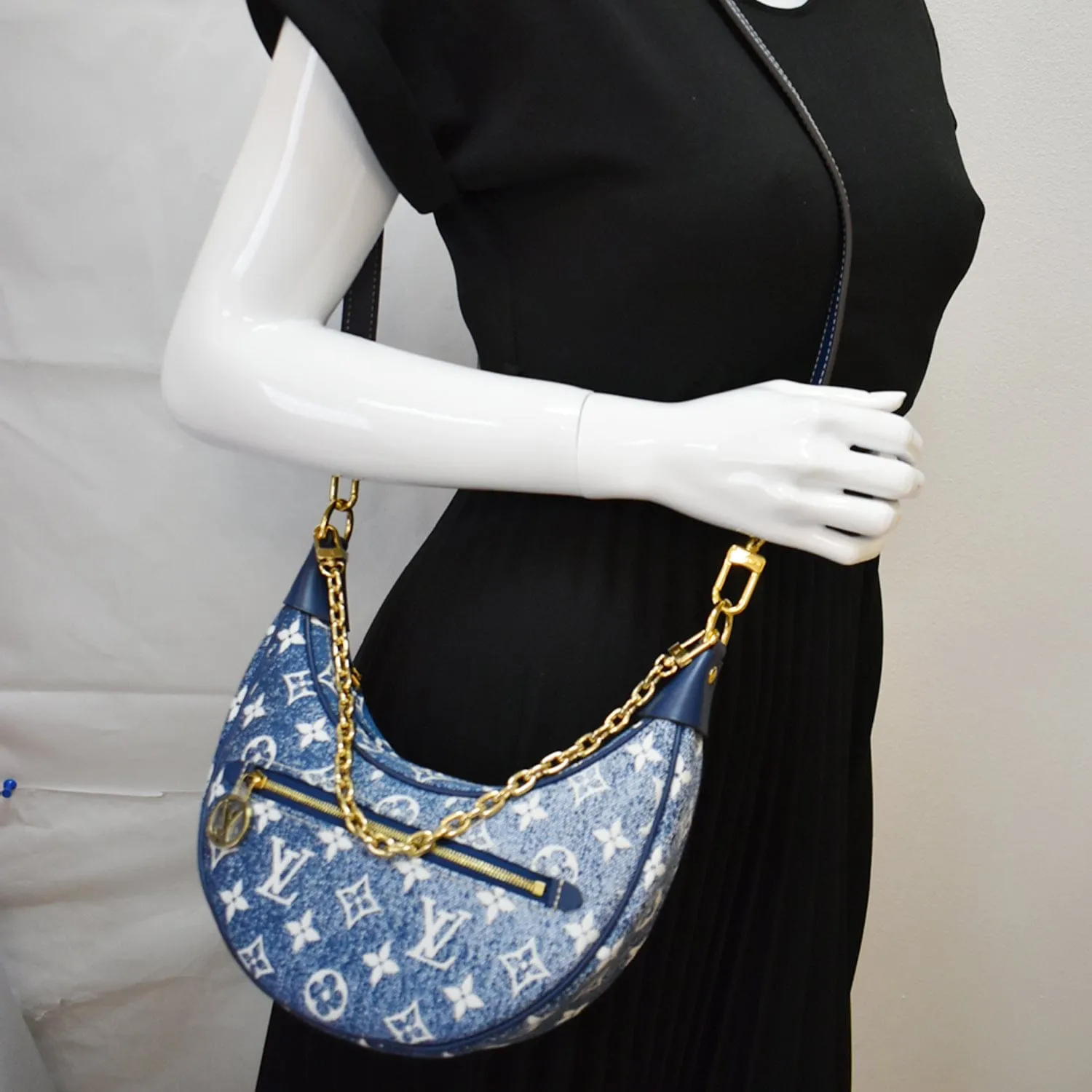 LOUIS VUITTON Loop Monogram Denim Jacquard Baguette Bag Navy Blue