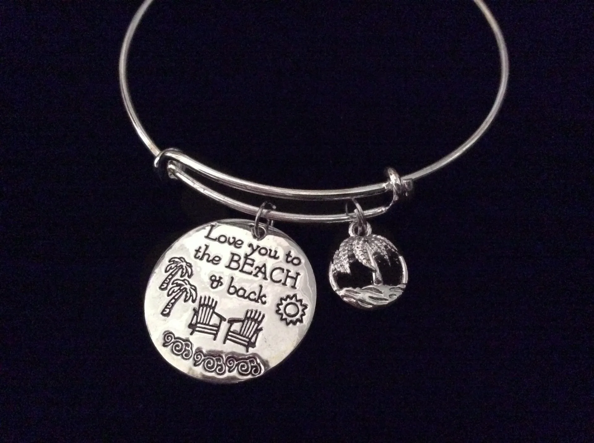 Love You to the Beach and Back Expandable Adjustable Wire Bangle Bracelet Ocean Nautical Gift