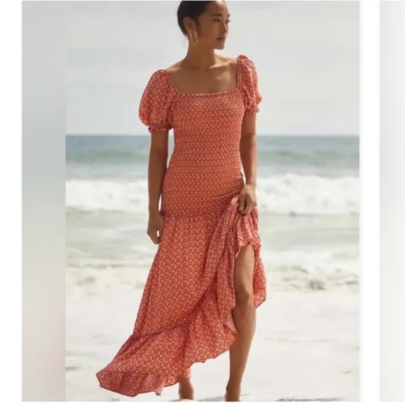 L*Space SImone Boho Off The Shoulder Smocked  Maxi size S NWT