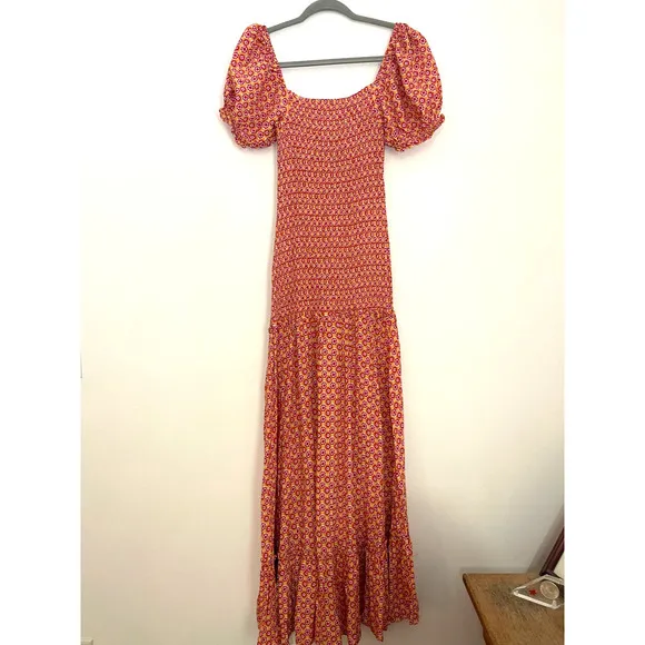 L*Space SImone Boho Off The Shoulder Smocked  Maxi size S NWT