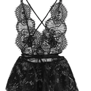 MakeMeChic Women's Lace DeepV Sleeveless Sleepwear