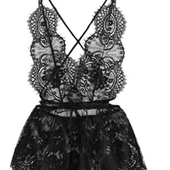 MakeMeChic Women's Lace DeepV Sleeveless Sleepwear
