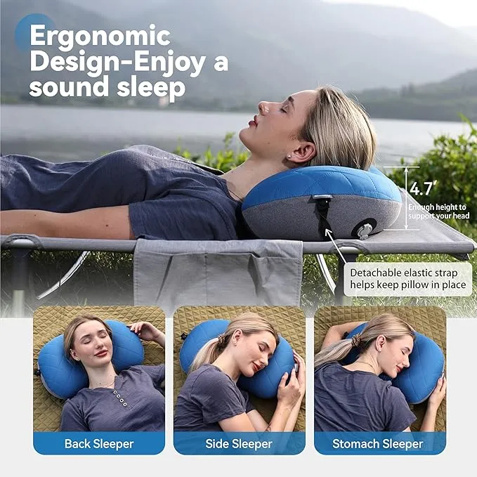 MARCHWAY Ultralight Inflatable Camping Pillow with Soft Washable Cover, Compact Compressible Portable Travel Air Pillow for Outdoor Camp, Sport, Hiking, Backpacking Sleep (Blue)