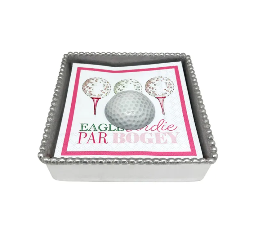 Mariposa White Golf Ball Beaded Napkin Box Set
