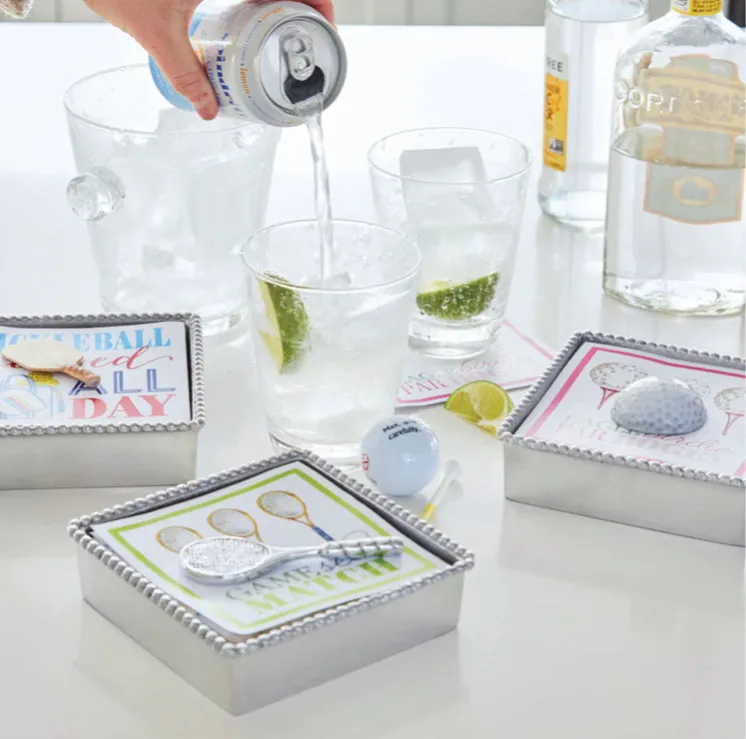 Mariposa White Golf Ball Beaded Napkin Box Set