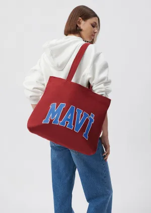 Mavi Logo Printed Burgundy Shopper Bag