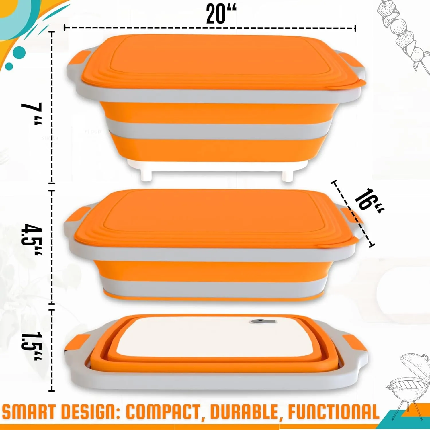 MAYALEAD BBQ Prep Tub with 2 Pcs Meat Shredder Claws, Collapsible Cutting Board, Cutting Board with Lids, Drip Easy BBQ Prep Tub with Lid-Xl Size